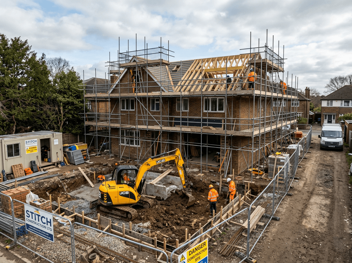 Scaffolding erected around a property for works